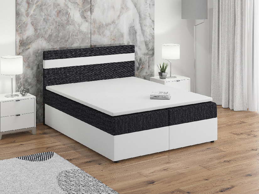 Bračni krevet Boxspring 160x200 cm Mimosa (s podnicom i madracem) (bijela + crna)