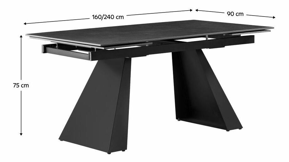 Blagovaonski stol na razvlačenje 160 SALAD (grafit + crna) (za 6 do 8 osoba)