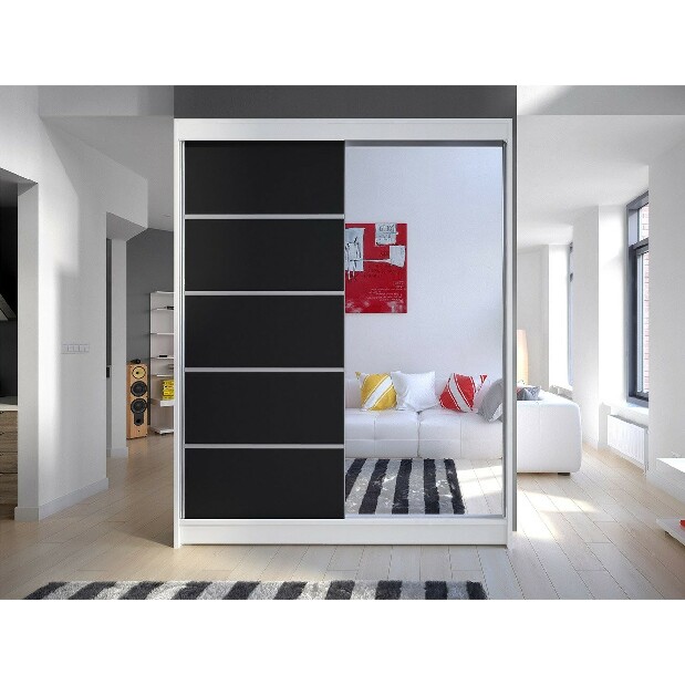 Ormar za garderobu Mirjan Bianca Mirjan III (bijela + crna + ogledalo) (LED rasvjeta RGB Mirjan višebojna)