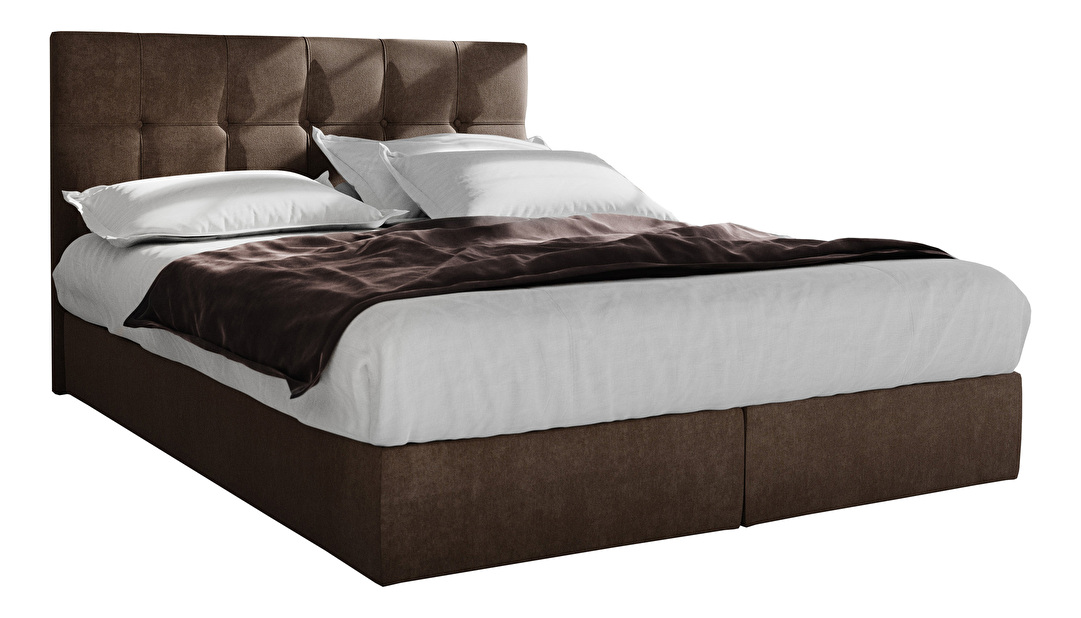 Bračni krevet Boxspring 160 cm Porto (tamnosmeđa) (s madracem i prostorom za odlaganje)