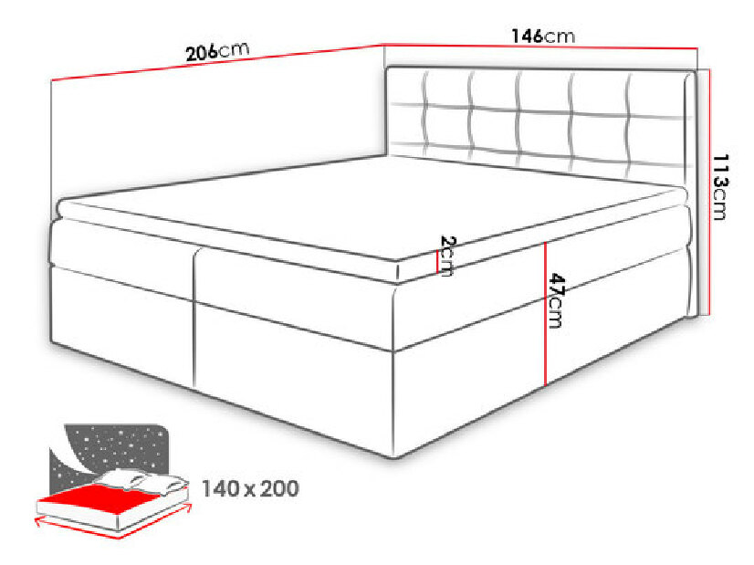 Kontinentalni krevet Kennedy (160x200) (ekokoža Soft 011 (crna))