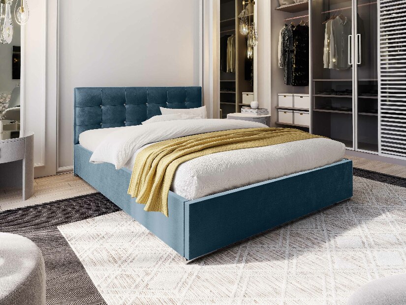 Bračni krevet 140 cm Lonnie (plava) (s podnicom i prostorom za odlaganje)