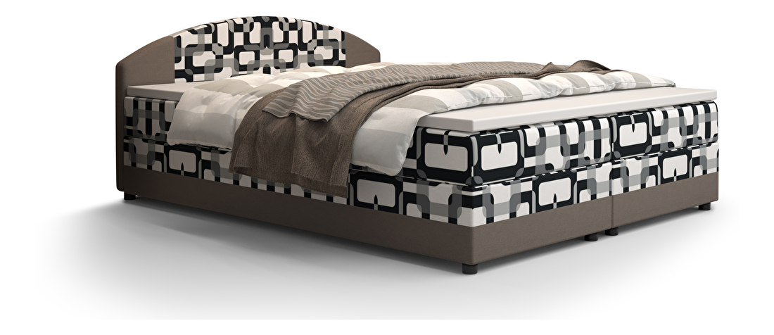 Bračni krevet Boxspring 160 cm Orlando (uzorak + svijetlosmeđa) (s madracem i prostorom za odlaganje)