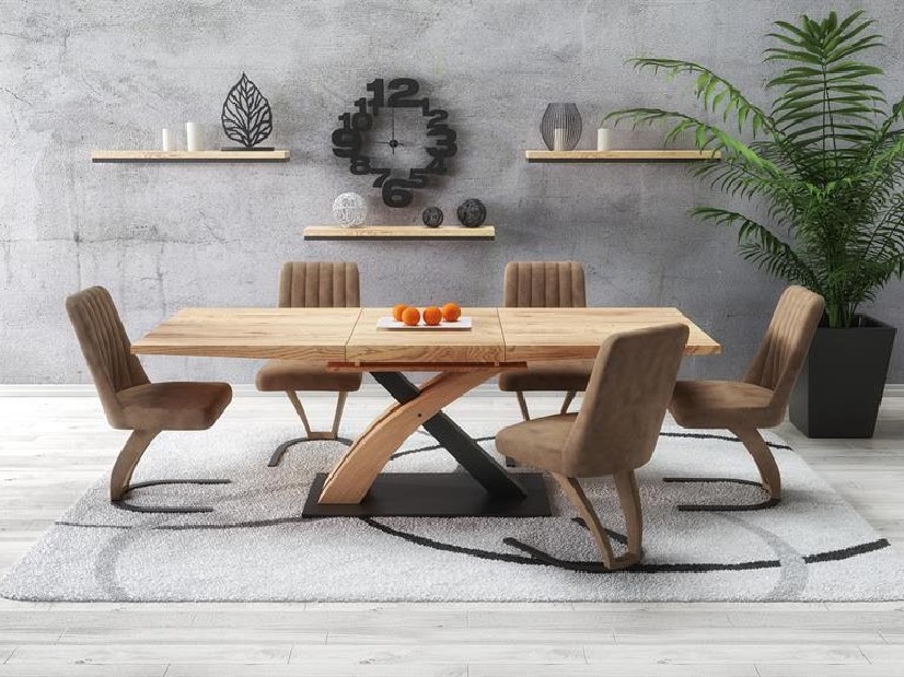 Blagovaonski stol na razvlačenje 160-240 cm Suena (prirodno drvo + crna) (za 6 do 8 osoba)