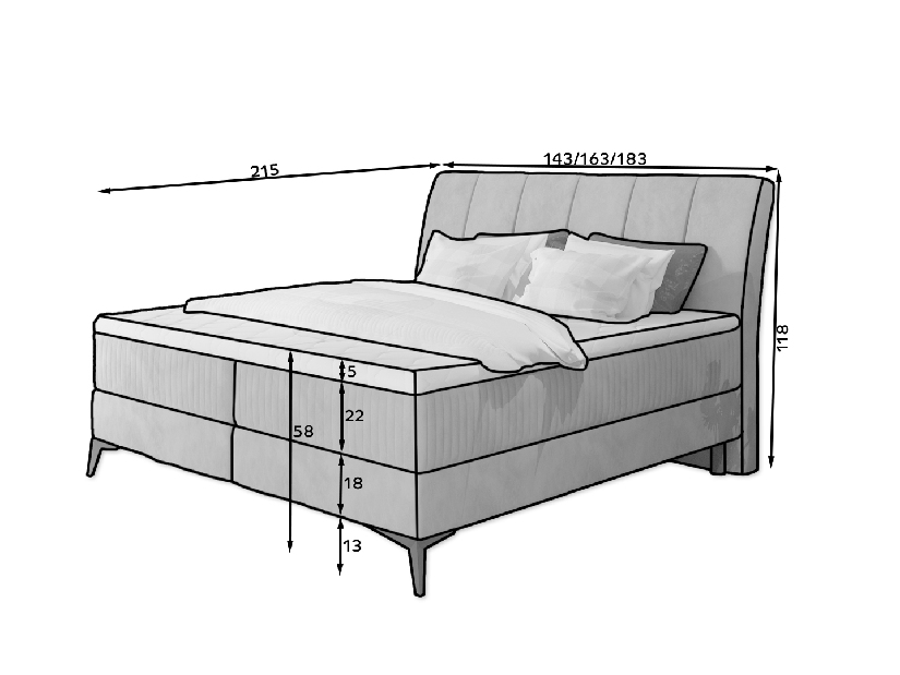 Bračni krevet Boxspring 160 cm Alberto (tamnoplava) (s madracima)