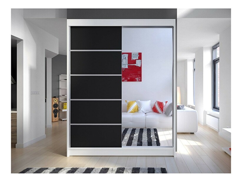 Ormar za garderobu Mirjan Bianca Mirjan III (bijela + crna + ogledalo) (LED rasvjeta RGB Mirjan višebojna)