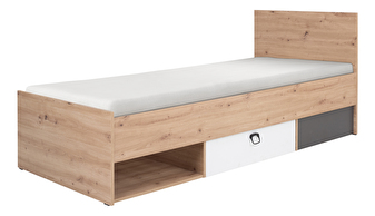 Jednostruki krevet 90x200 cm Kevyt 11 (hrast artisan + bijela + grafit) (s podnicom)