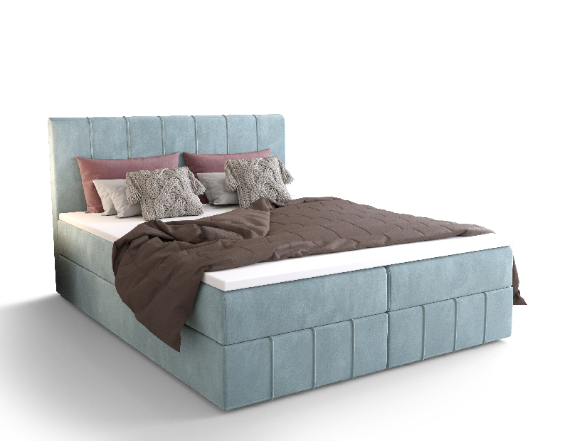 Bračni krevet Boxspring 180 cm Barack (sivo plava) (s madracem i prostorom za odlaganje)