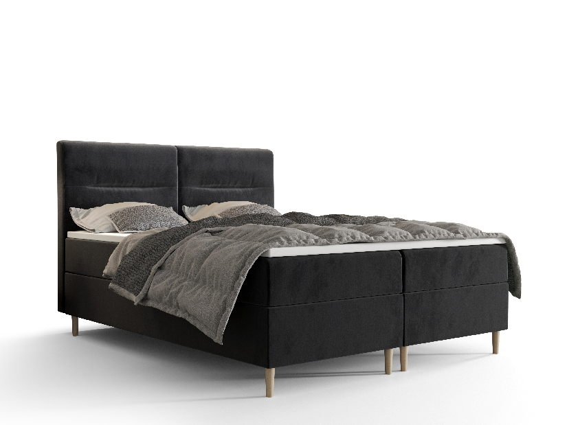 Bračni krevet Boxspring 180 cm Saruta (crna) (s madracem i prostorom za odlaganje)