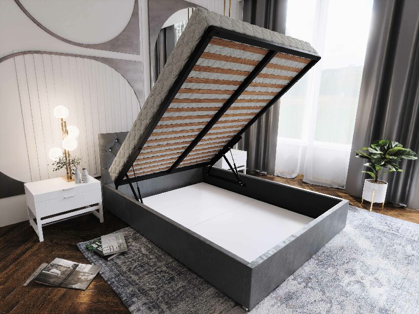 Bračni krevet 140 cm Kerry (tamnosiva) (s podnicom i prostorom za odlaganje)