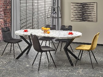 Blagovaonski stol na razvlačenje 100-250 cm Pepeera (mramor bijeli + crna) (za 6 do 8 osoba)