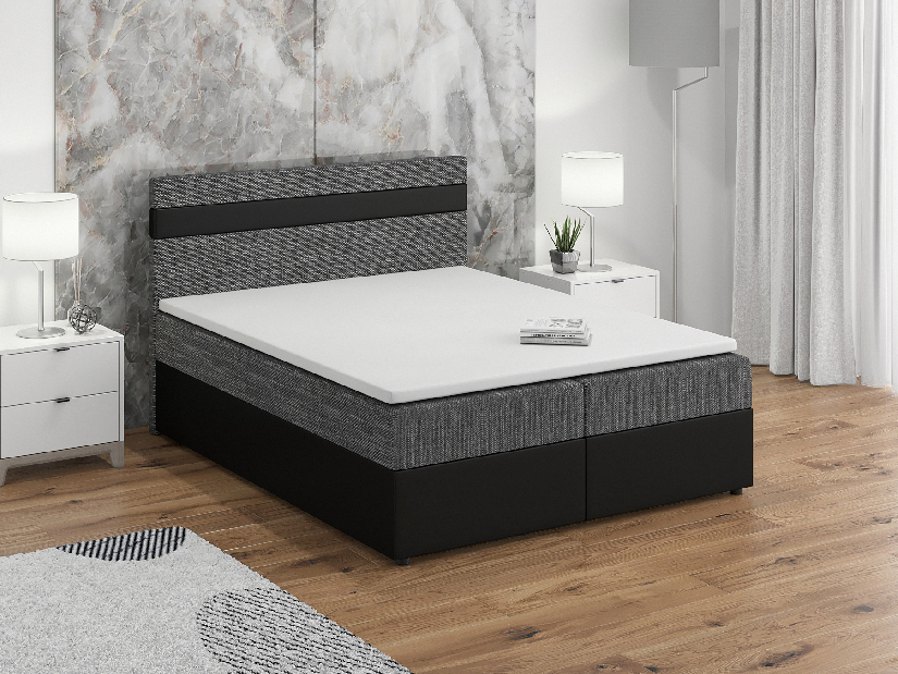 Bračni krevet Boxspring 180x200 cm Mimosa (s podnicom i madracem) (crna + tamno siva)