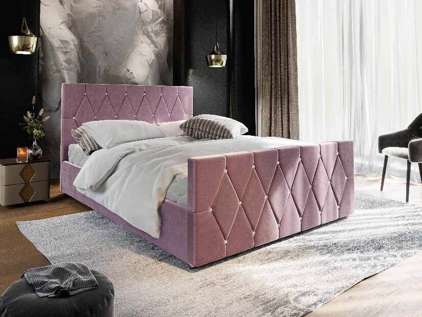 Bračni krevet 140 cm Illa (prljavo ružičasta) (s podnicom i prostorom za odlaganje)