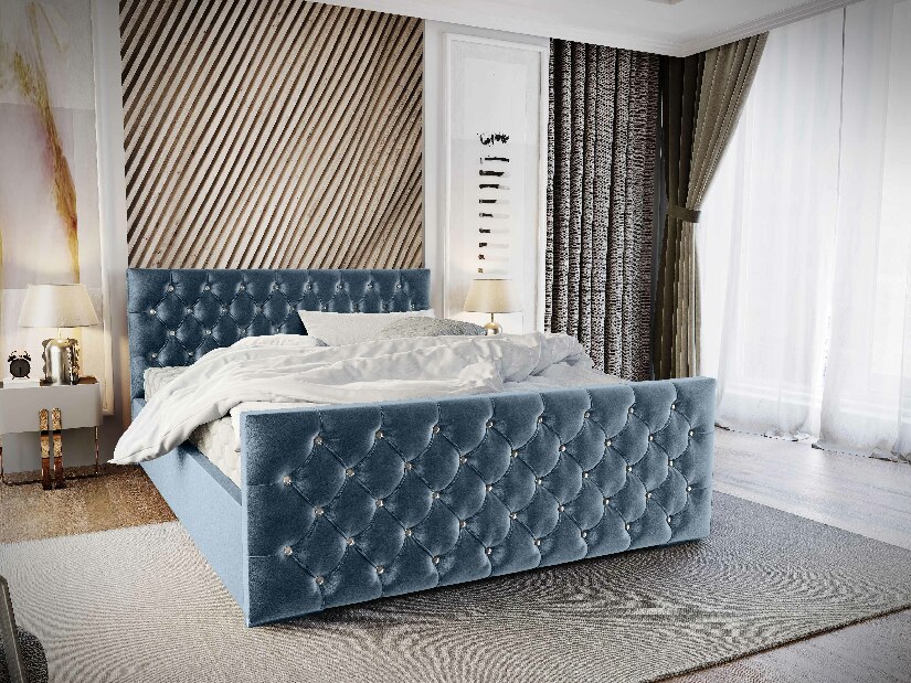 Bračni krevet 180 cm Quintin (plava) (s podnicom i prostorom za odlaganje)