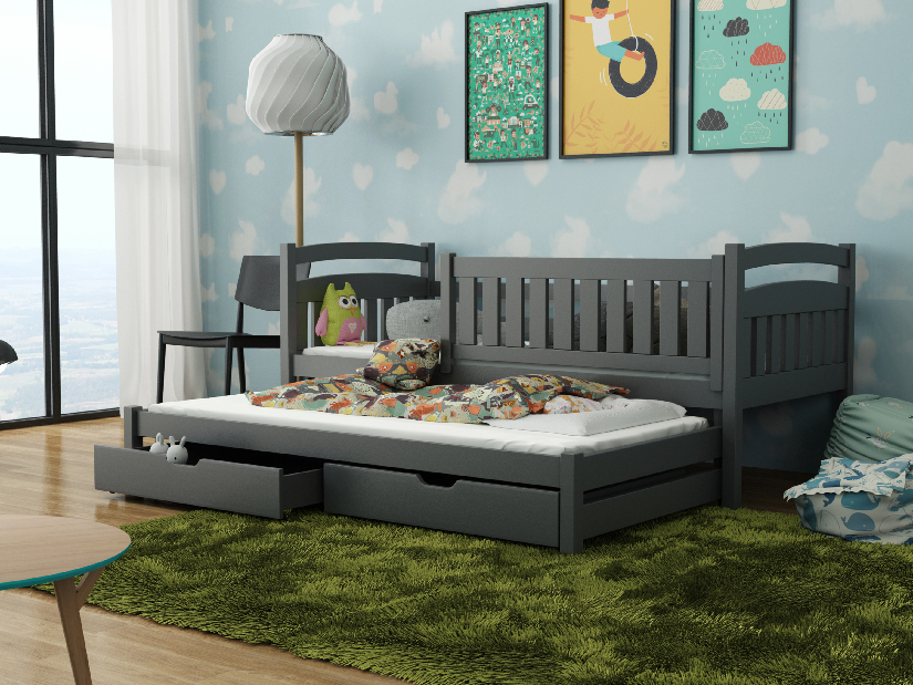 Dječji krevet 90 x 190 cm GLYNDA (s podnicom i prostorom za odlaganje) (grafit)