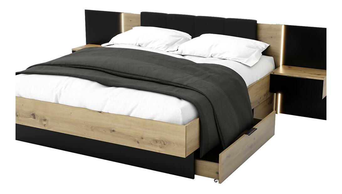 Bračni krevet 180 cm Lewell (s uzglavljem) (hrast artisan + crna)