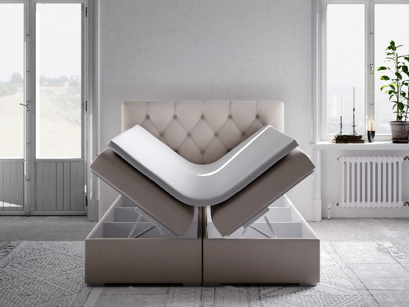 Bračni krevet Boxspring 140 cm Ronda (bež) (s prostorom za odlaganje)