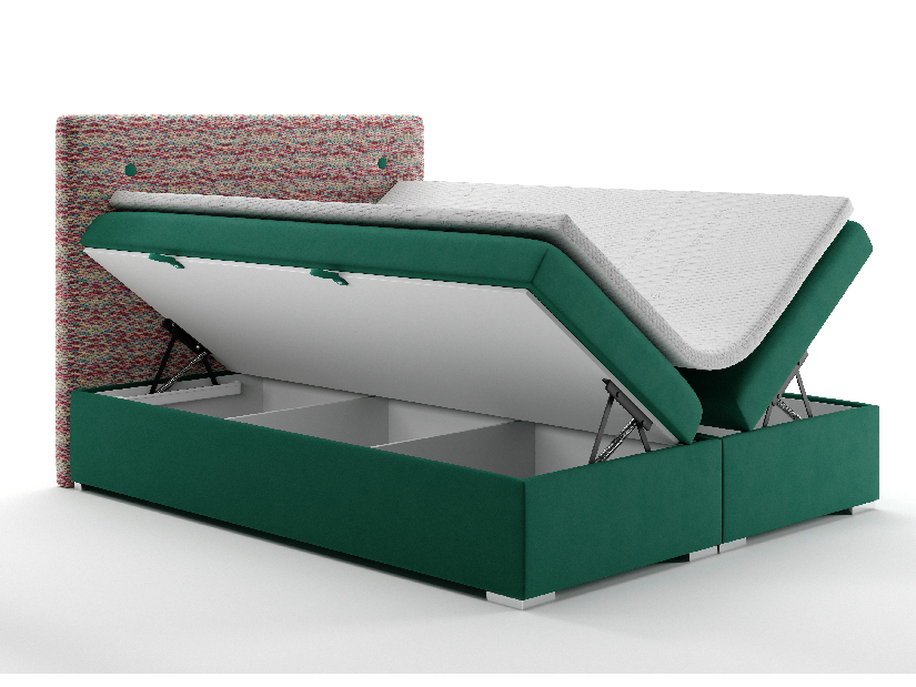 Bračni krevet Boxspring 180 cm Grini (smaragdna + šareno) (s prostorom za odlaganje)