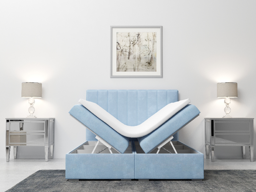 Bračni krevet Boxspring 160 cm Ranaly (plava) (s prostorom za odlaganje)