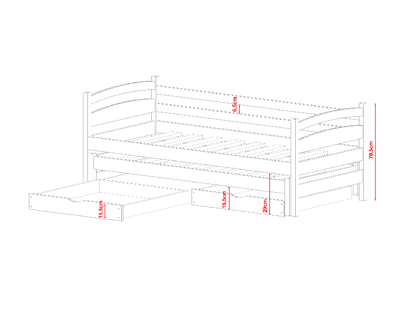 Dječji krevet 90 x 200 cm Tiana (s podnicom i prostorom za odlaganje) (borovina)