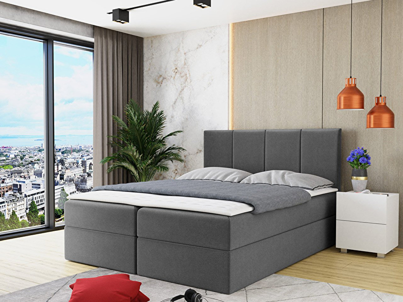 Bračni krevet 160 cm Mirjan Gondola (siva) (s podnicom, madracem i prostorom za odlaganje)