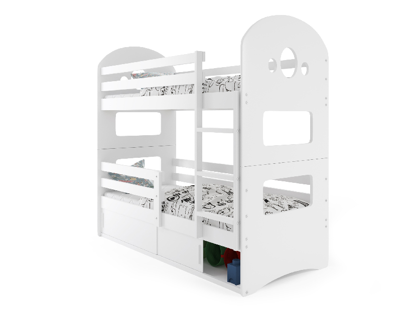 Krevet na kat 80 x 160 cm Domur (bijela + bijela) (s podnicom, madracem i prostorom za odlaganje)