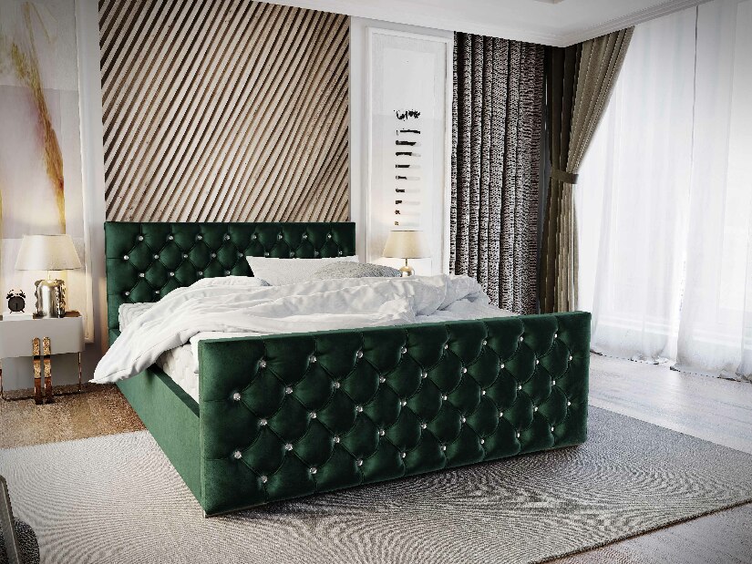Bračni krevet 180 cm Quintin (tamnozelena) (s podnicom i prostorom za odlaganje)