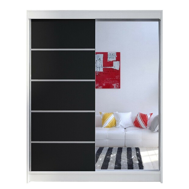 Ormar za garderobu Mirjan Bianca Mirjan III (crna + bijela + ogledalo) (LED rasvjeta RGB Mirjan višebojna)