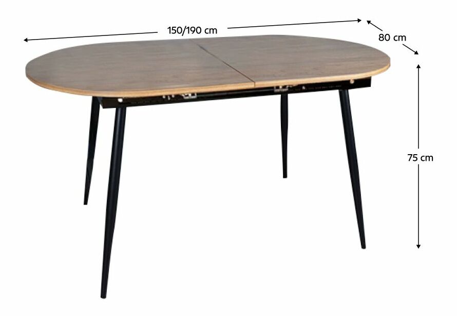Blagovaonski stol 150 CAMERON (hrast + crna) (za 6 do 8 osoba)