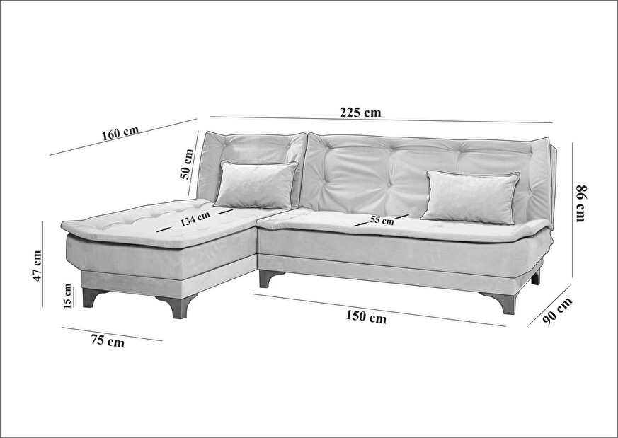 Kutna sofa na razvlačenje Keid C (siva) (L)