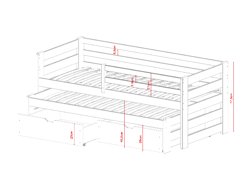 Dječji krevet 90 x 190 cm SIMO (s podnicom i prostorom za odlaganje) (bijela)