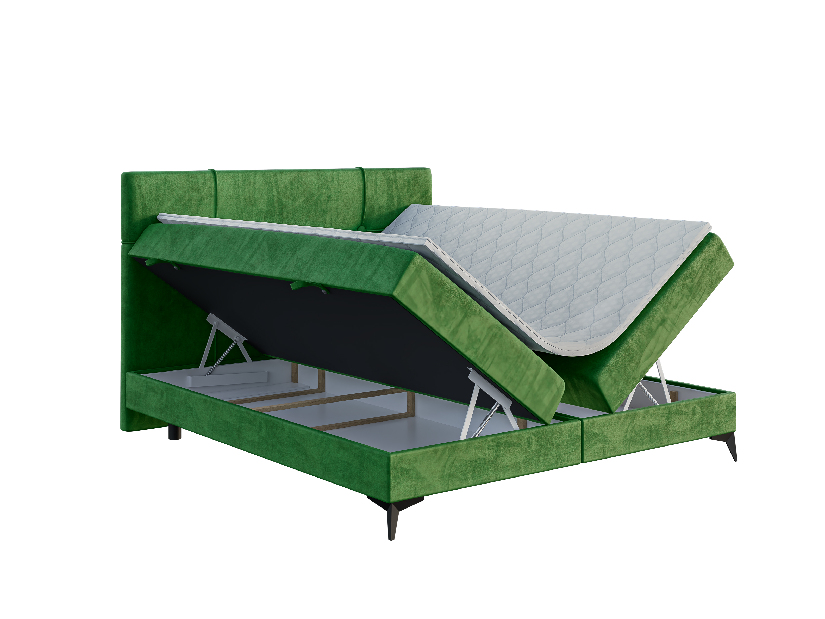 Bračni krevet Boxspring 200 cm Nivela (zelena) (s madracem i prostorom za odlaganje)