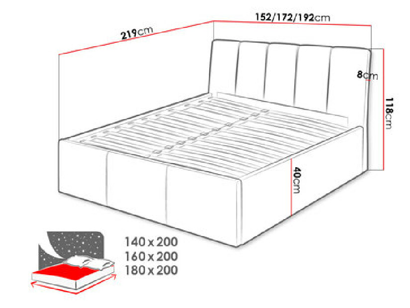 Tapeciran krevet s prostorom za odlaganje Milo (160x200) (Fresh 32)