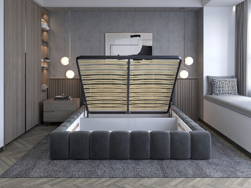 Bračni krevet 160 cm Luxa (tamno smeđa) (s podnicom, s prostorom za odlaganje i LED)
