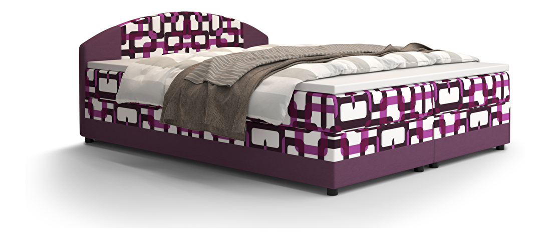 Bračni krevet Boxspring 160 cm Orlando (uzorak + ljubičasta) (s madracem i prostorom za odlaganje) *outlet moguća oštećenja