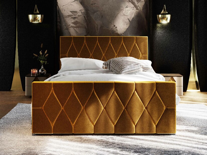 Bračni krevet 180 cm Alex (zlatna) (s podnicom i prostorom za odlaganje)