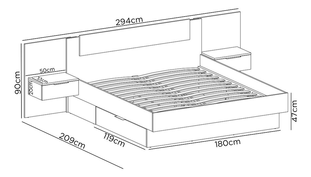 Bračni krevet 180 cm Lewell (s prostorom za odlaganje) (bijela)