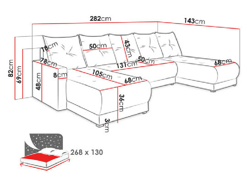 Sofa na razvlačenje s prostorom za odlaganje Jasmine U (Lux 01 + Lux 26)
