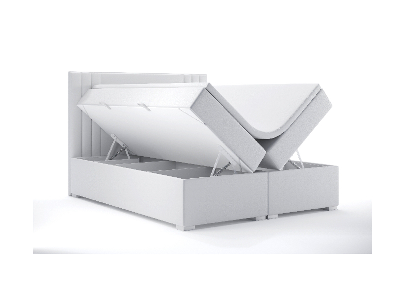 Bračni krevet Boxspring 140 cm Morcano (bijela ekokoža) (s prostorom za odlaganje)