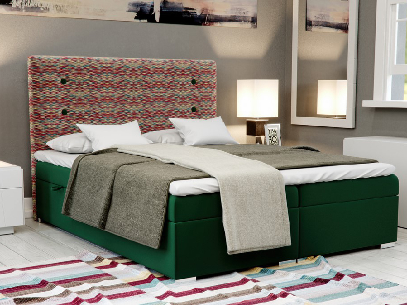 Bračni krevet Boxspring 140 cm Grini (smaragdna + šareno) (s prostorom za odlaganje)