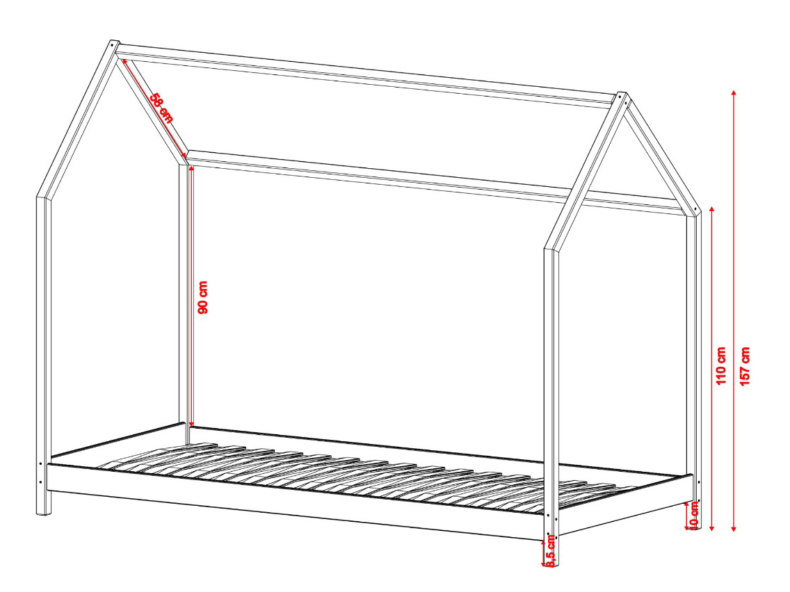 Dječji krevet 90x200 cm Lukie (bijela) (s podnicom)