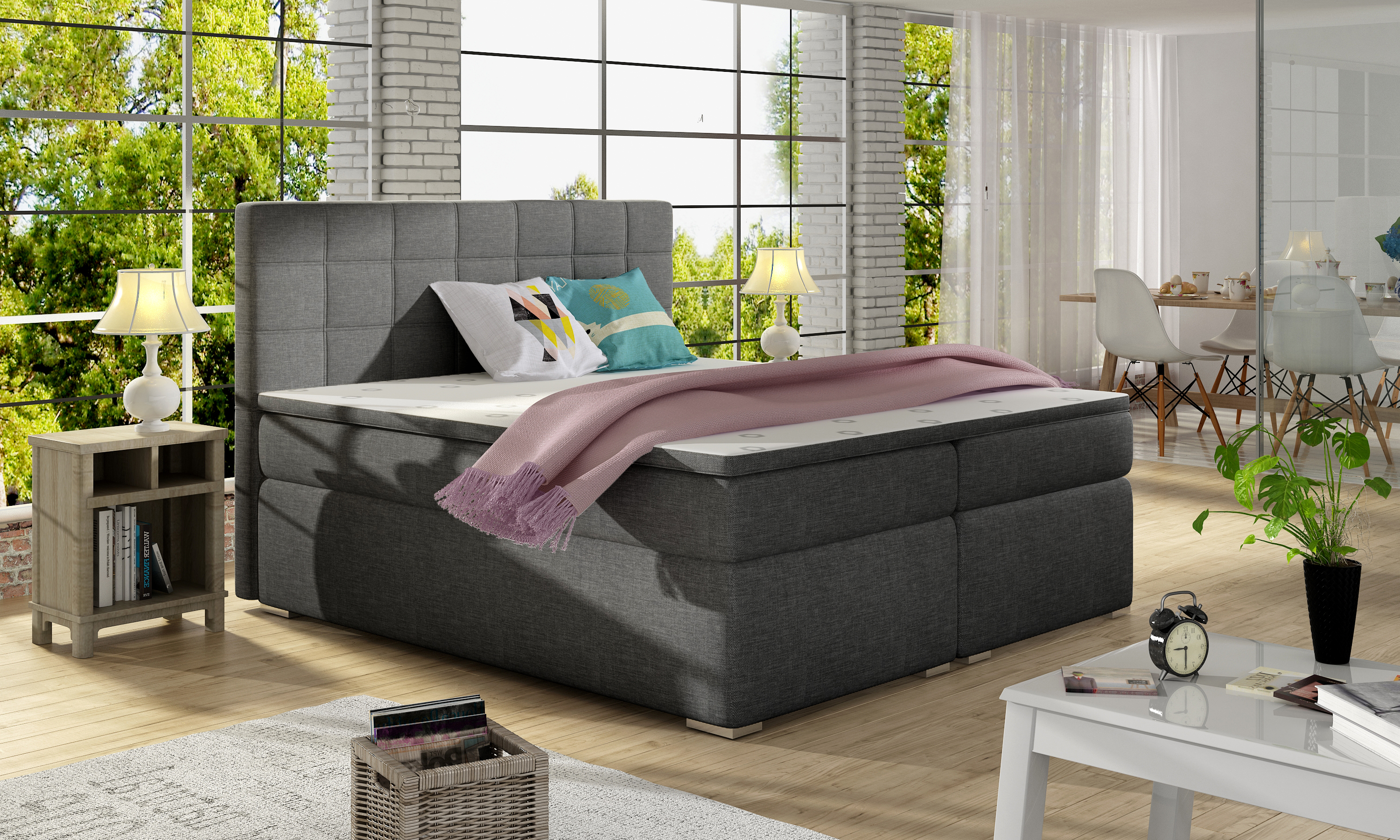 Bračni krevet Boxspring 180 cm Abbie (tamnosiva) (s madracima) *rasprodaja