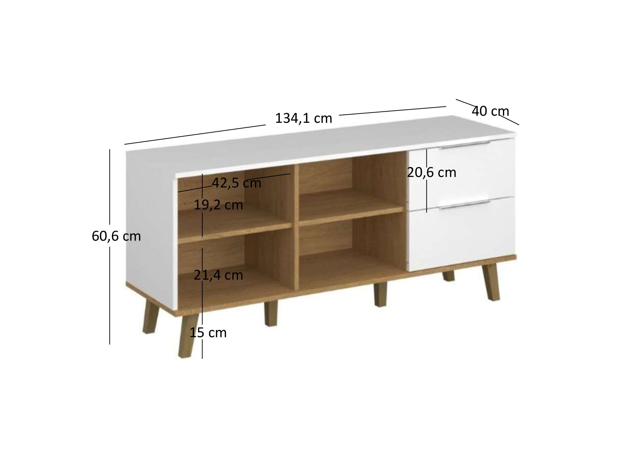 Komoda Nickole 2S/134 (bijela + kameni hrast)