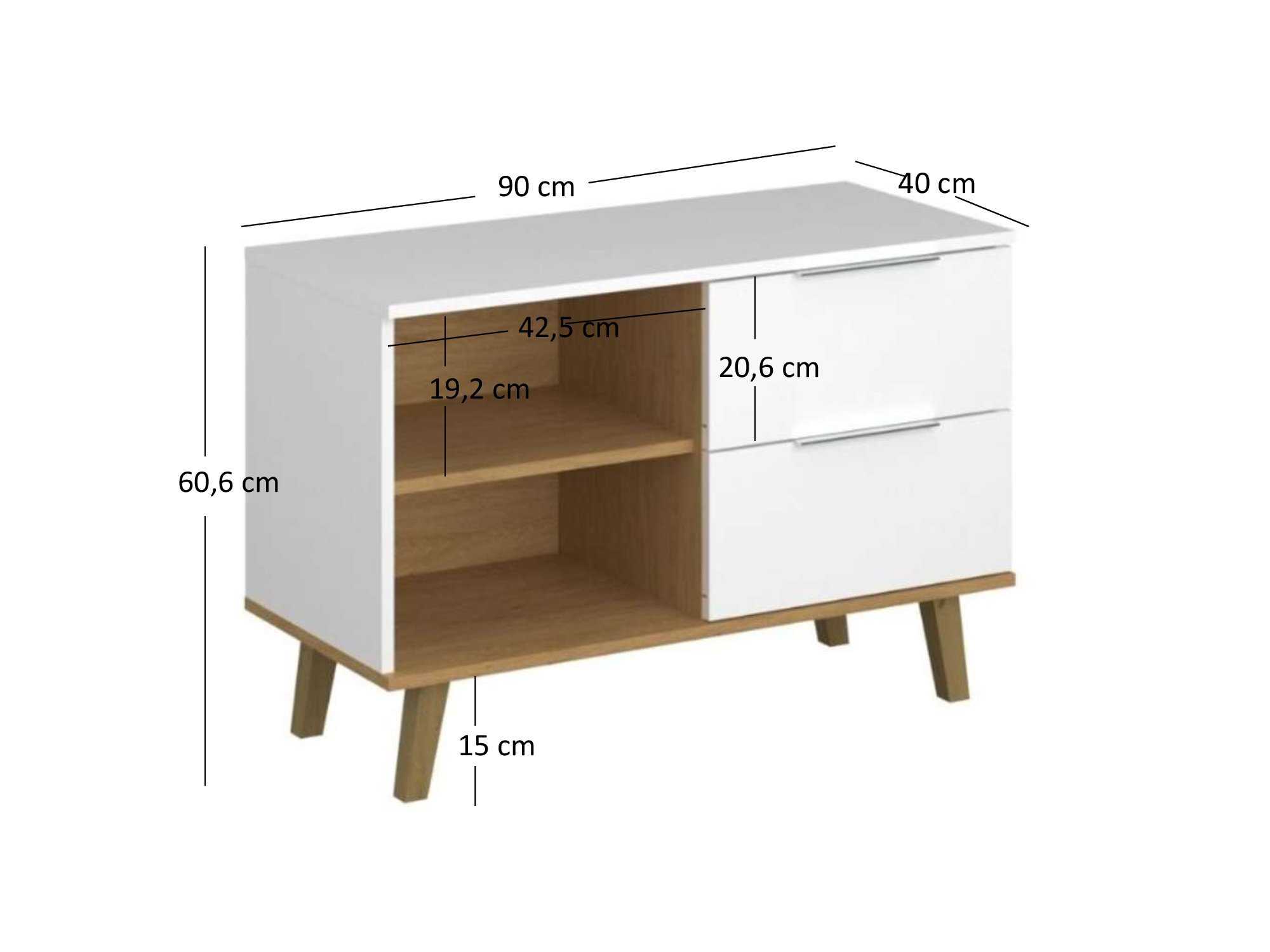 Komoda Nickole 2S/90  (bijela + kameni hrast)