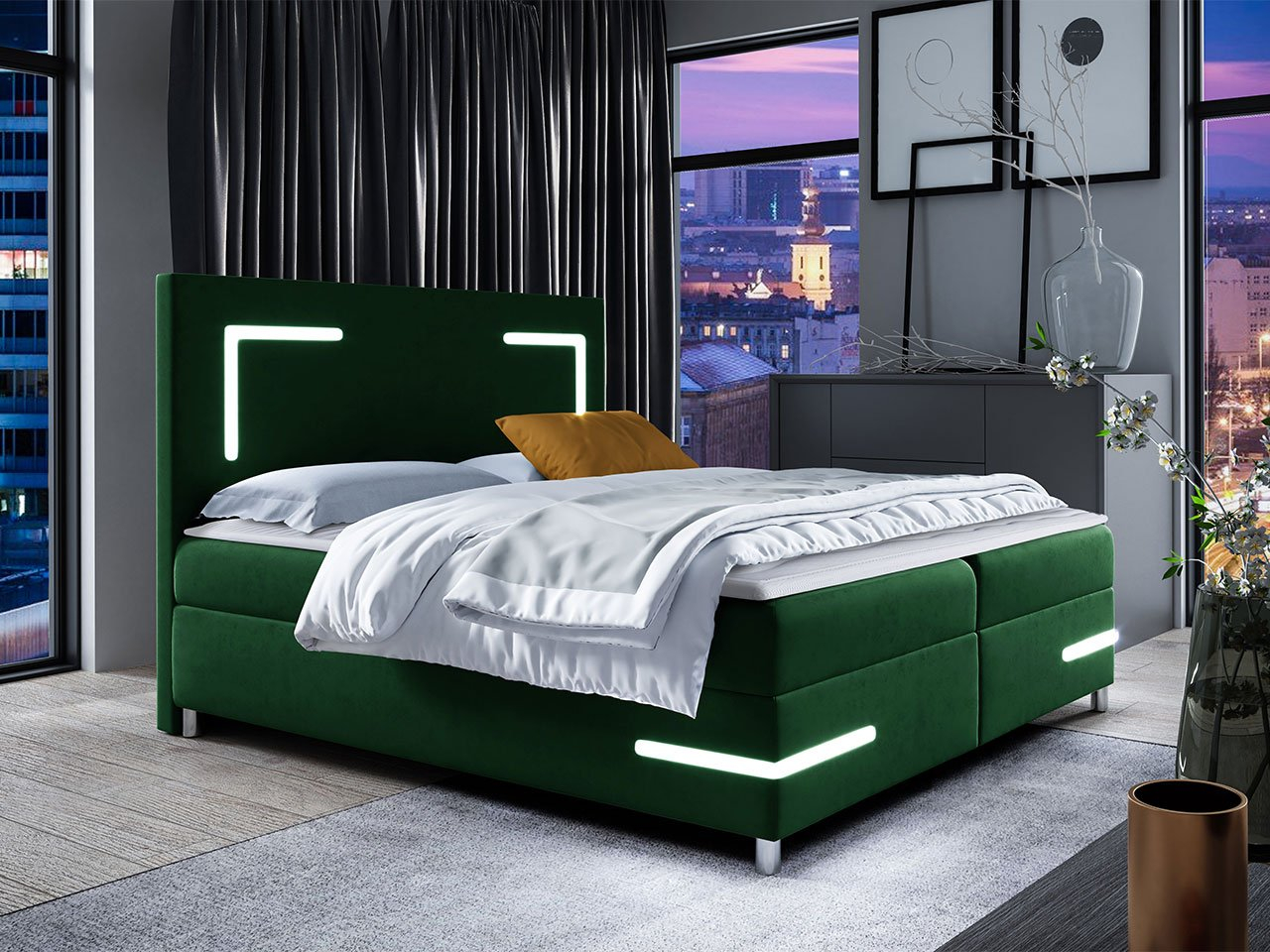 Bračni krevet 140 cm Fronasa LED (zelena) (s podnicom i madracem)  *rasprodaja