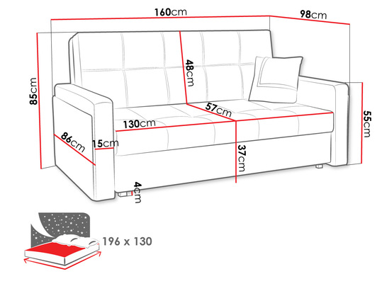 Sofa na razvlačenje Clovea Mel III (ružičasta + svijetlosiva) (s prostorom za odlaganje)