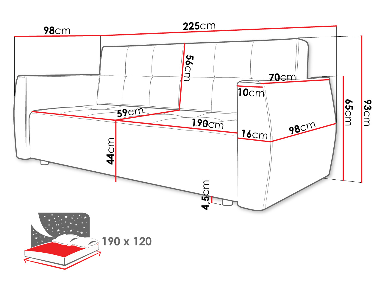 Sofa na razvlačenje Pexalo (plava) (s prostorom za odlaganje)