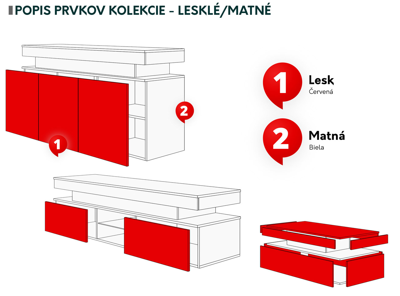 Set za dnevni boravak Lesteralo I (bijela + bijeli sjaj) 