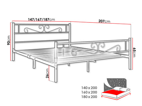 Metalni krevet 180 cm Bengrea 0601 (bijela) (s podnicom)